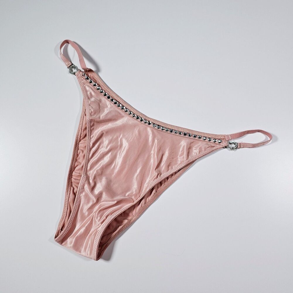Victoria's Secret Dream Angels Pink Satin Twinkle Heart Brazilian Panty Size L